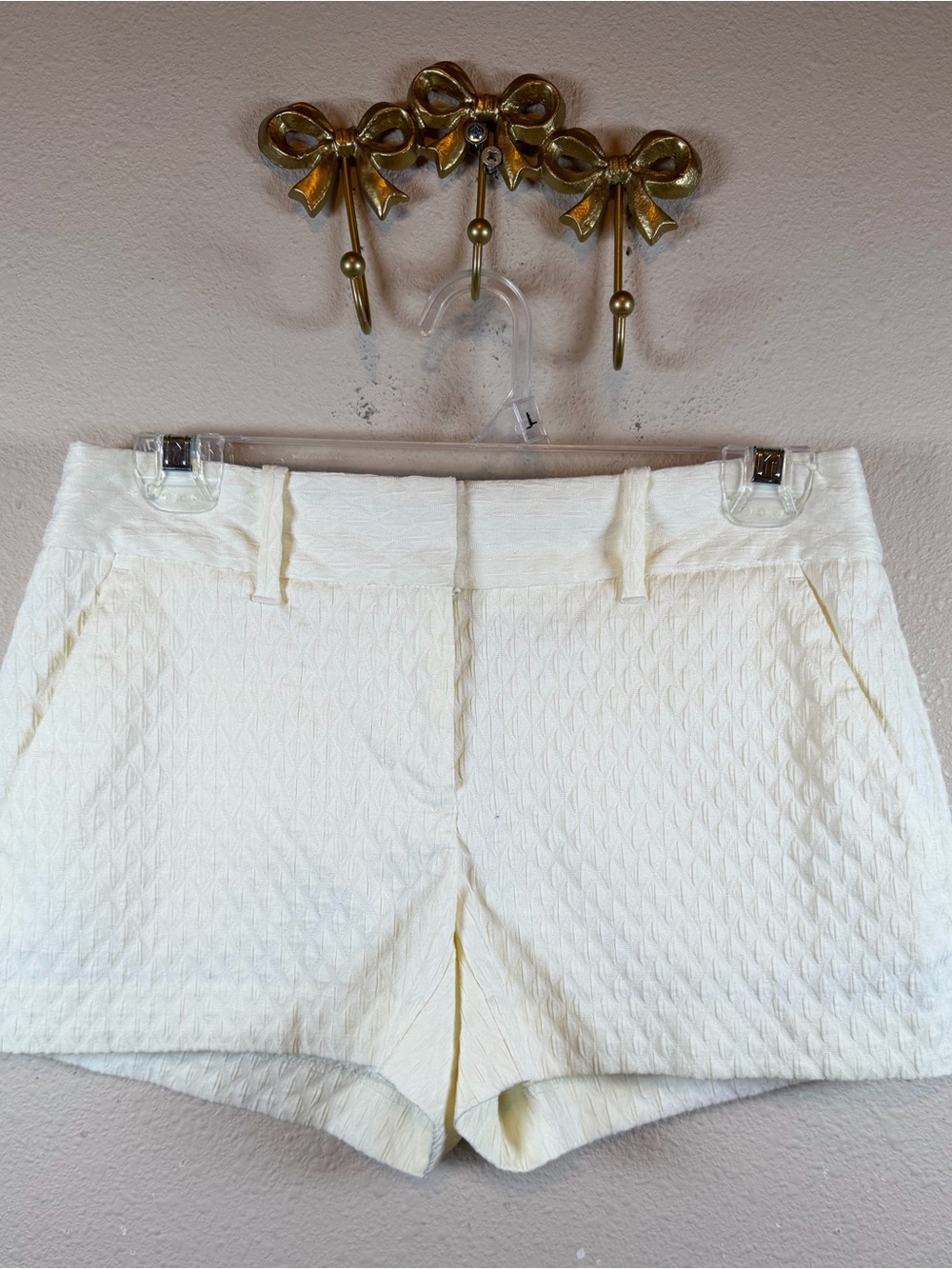 Metaphor Cream Textured High-Waist Shorts. Size 2